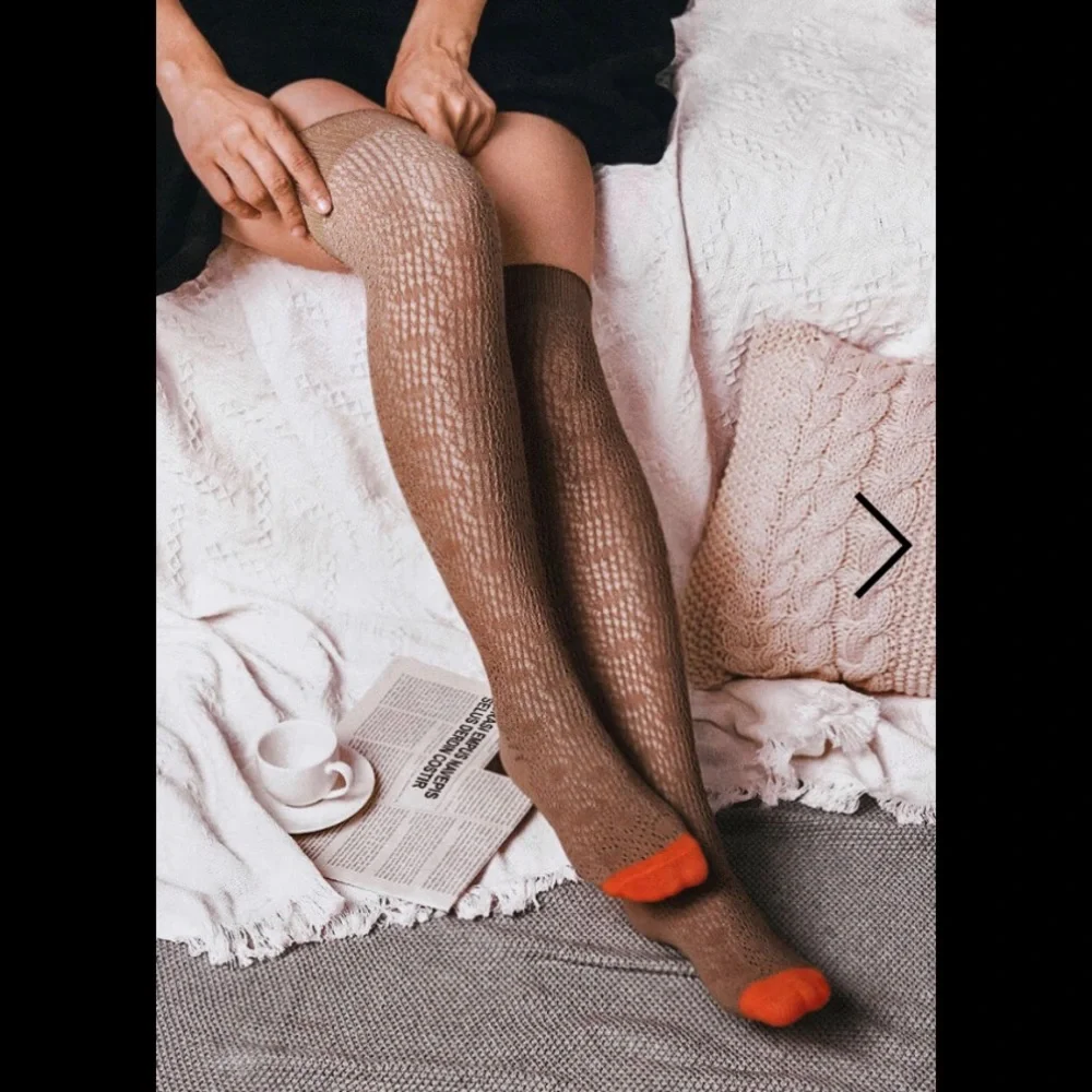Geometric Patterns RED Over Knee Knitted Socks